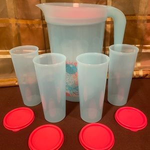 Tupperware pitcher and tumblers